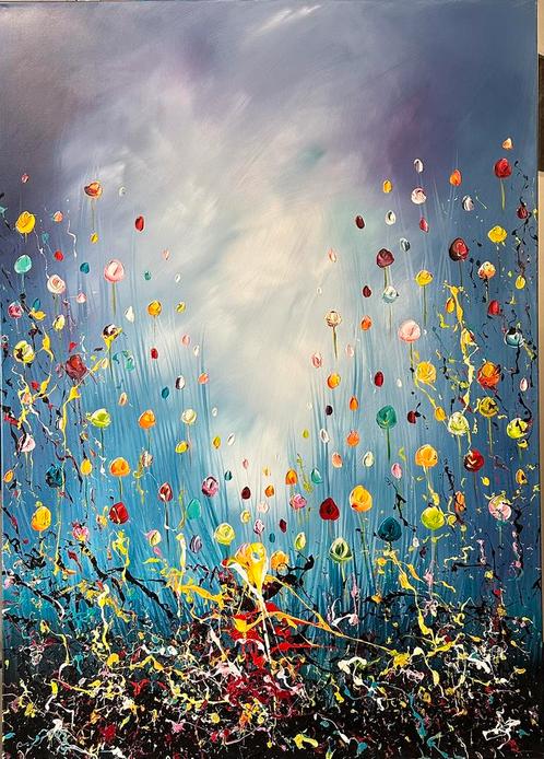 Gena Gennadyj- Bloemen- Handgeschilderd- Uniek- XXL, Antiek en Kunst, Kunst | Schilderijen | Abstract, Ophalen of Verzenden