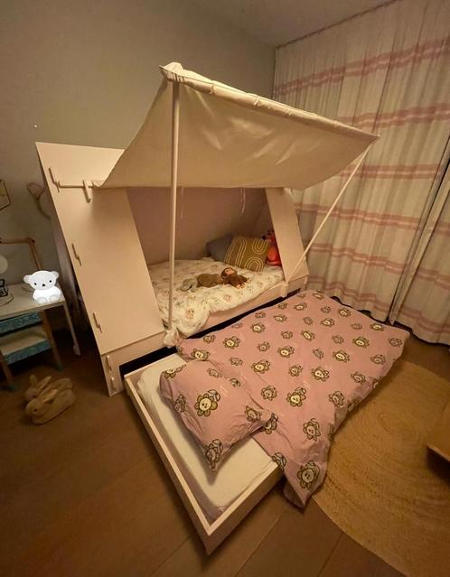 Tent bed ligt roze met lade en matrassen, Huis en Inrichting, Slaapkamer | Bedden, Zo goed als nieuw, Eenpersoons, 90 cm, 200 cm