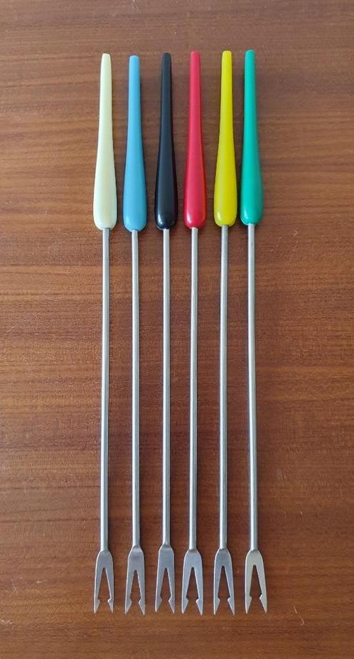 Vintage jaren 50 60 vrolijk kleurrijke fondue vorken, Huis en Inrichting, Keuken | Bestek, Zo goed als nieuw, Ophalen of Verzenden