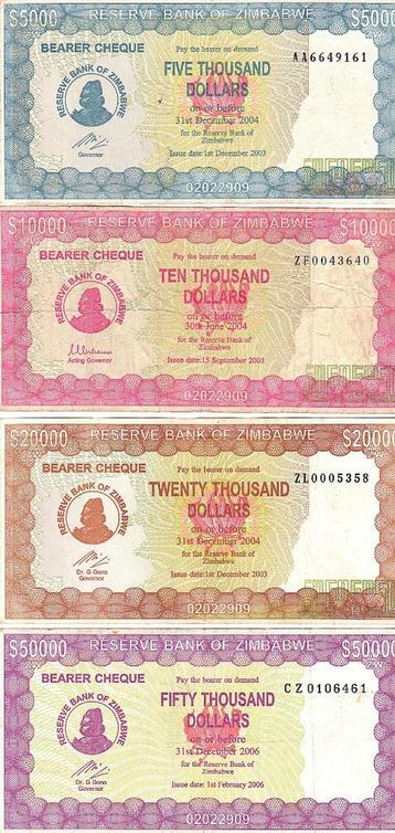 ZIMBABWE 5000 - TEN - TWENTY - FIFTY DOLLARS beschikbaar voor biedingen