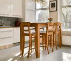 Teak houten hoge tafel + 5 stoelen, Huis en Inrichting, Tafels | Eettafels, Ophalen, Teakhout, 50 tot 100 cm, Zo goed als nieuw
