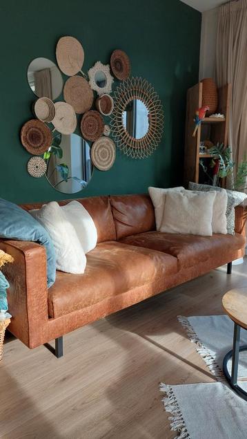 Cognac leren bank - 220cm beschikbaar voor biedingen