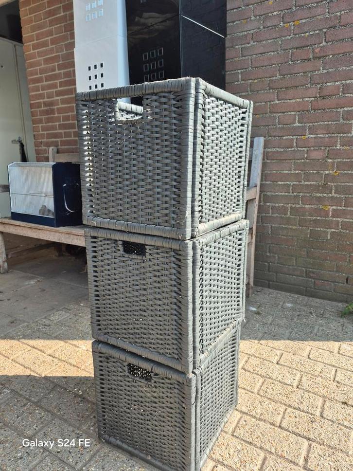 3x Kallax Inzetbakken - Riet - Grijs, Huis en Inrichting, Kasten | Overige, Gebruikt, Ophalen