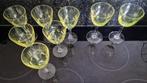 6 en 2 kristallen wijnglazen uraniumglas, Overige typen, Ophalen of Verzenden, Zo goed als nieuw