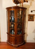 Half ronde klassieke vitrinekast hout en facet glas, Ophalen, Met deur(en), 100 tot 150 cm, 200 cm of meer