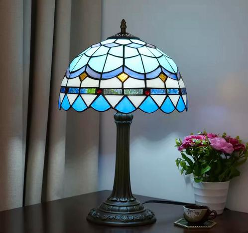 4 Tiffany Stijl Glas-in-Lood Tafellampen - Art Nouveau, Huis en Inrichting, Lampen | Tafellampen, Nieuw, Verzenden