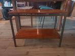 hout met donkergrijs frame, Huis en Inrichting, Tafels | Sidetables, Ophalen, Gebruikt, 25 tot 50 cm, Rechthoekig
