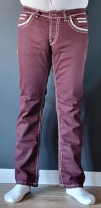 Opvallend bordeaux-bruine broek met beige naden - Mt 34-34, Maat 52/54 (L), Bruin, Ophalen of Verzenden, Zo goed als nieuw