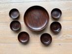 Vintage Teakhouten Pinda Set - Grote Schaal & 6 Schaaltjes, Ophalen of Verzenden