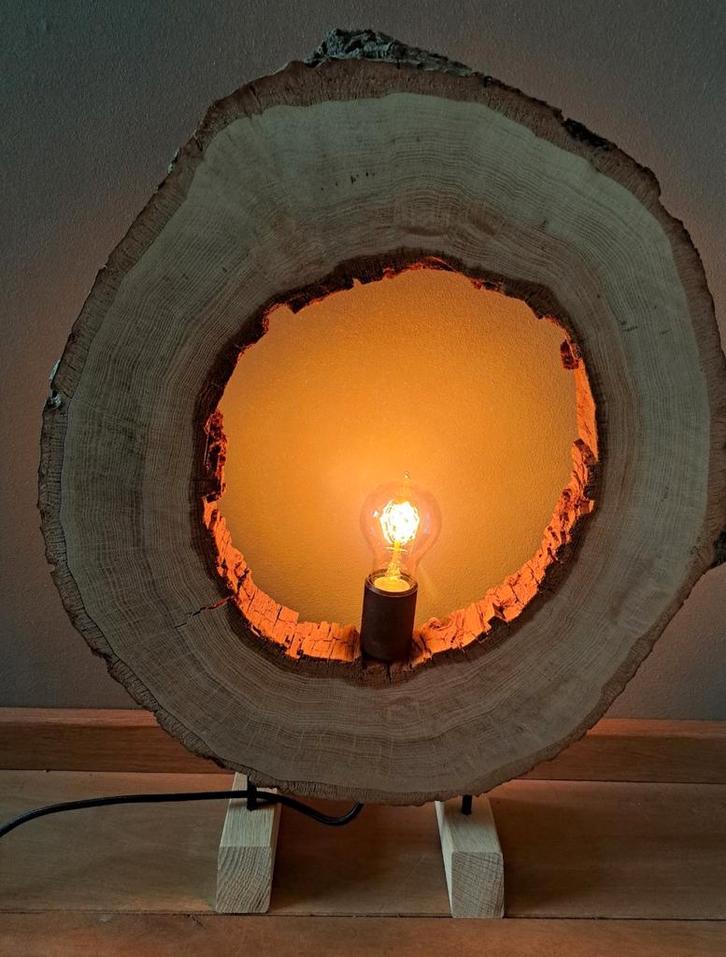 BOOMSCHIJFLAMP HOUTEN LAMP DESIGNLAMP TAFELLAMP SFEERLAMP 💡, Huis en Inrichting, Lampen | Tafellampen, Ophalen of Verzenden