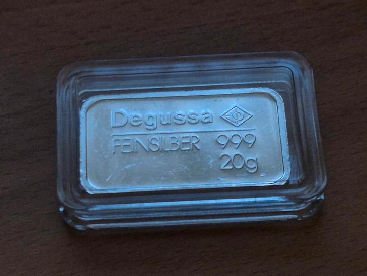 Degussa, 20 gram vintage zilverbaar. Puur zilver. Silver Bar, Postzegels en Munten, Edelmetalen en Baren, Zilver, Ophalen of Verzenden
