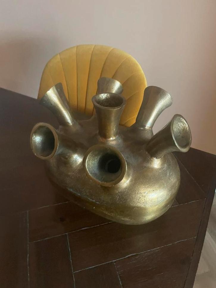 Tulpen/ Toeter vaas - 7 Mouth - Goud - zgan, Huis en Inrichting, Woonaccessoires | Kandelaars en Kaarsen, Zo goed als nieuw, 25 tot 50 cm