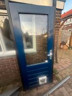 Buitendeur met glas en kattenluik, Ophalen, Gebruikt, 80 tot 100 cm, 200 tot 215 cm