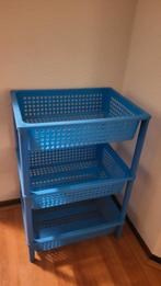 Blauw kunststof opbergrek met 3 manden, Ophalen, Gebruikt