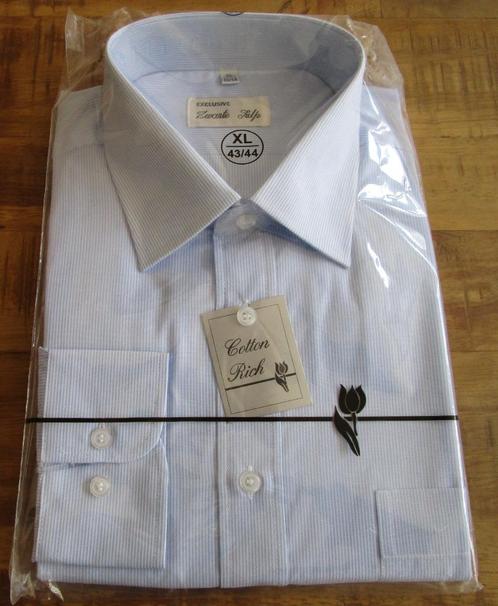 XL 43/44 streep lichtblauw lange mouw borstzak Zwarte Tulp, Kleding | Heren, Overhemden, Zo goed als nieuw, Halswijdte 43/44 (XL)