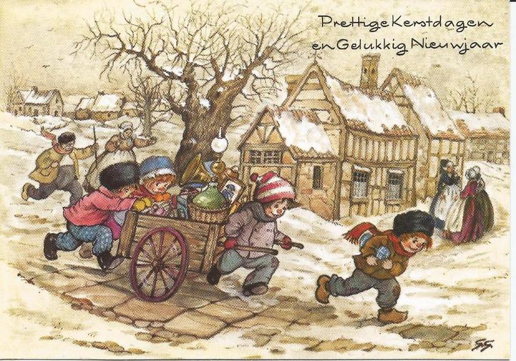Kerstkaarten, Anton Piek en/of Ot en Sien achtige afbeelding, Diversen, Kerst, Ophalen of Verzenden