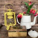 Package deal gele stormlamp, oud blikje en koffiepot, Ophalen of Verzenden