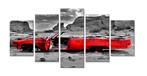 Nieuw * 5 Luik Canvas Schilderij Rode Cabrio Oldtimer XXL, Nieuw, Schilderij, Ophalen of Verzenden, 125 cm of meer