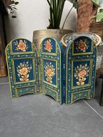 India hout decoratie scherm handbeschilderd tafelscherm, Huis en Inrichting, Woonaccessoires | Kamerschermen, Verburgt Vintage