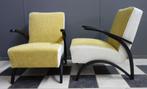 30 jaren 2 Jindřich Halabala fauteuils gele stof zeldzaam, Huis en Inrichting, Fauteuils, Ophalen, Hout, Gebruikt, Vintage