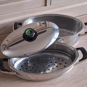AMC grote pannenset met Visiotherm temp.meter ovaal 38 cm beschikbaar voor biedingen
