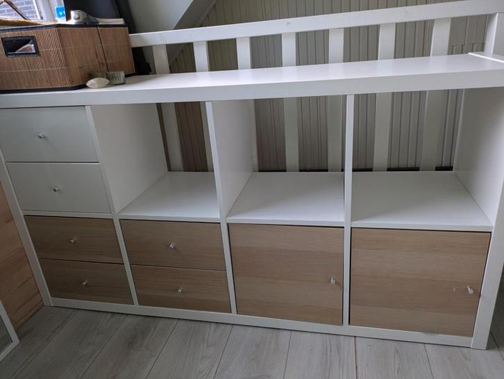Kallax Inzet - Wit & Houtlook, Huis en Inrichting, Kasten | Kledingkasten, Gebruikt, Minder dan 100 cm, Minder dan 50 cm, 25 tot 50 cm