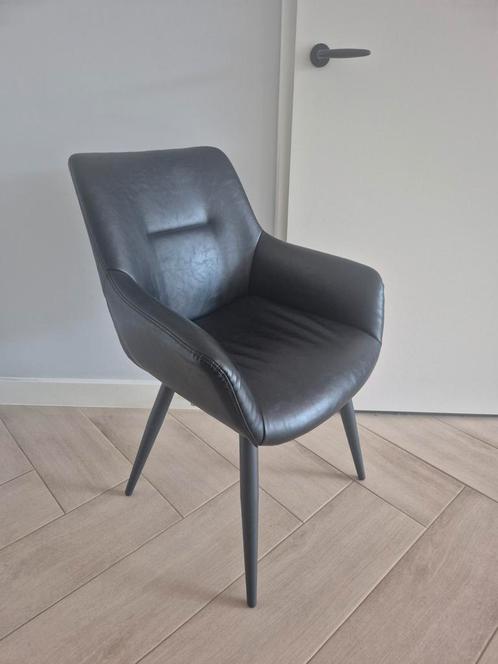 Eetkamerstoel - zwart - metaal - PU leer, Huis en Inrichting, Stoelen, Zo goed als nieuw, Eén, Leer, Metaal, Blauw, Ophalen