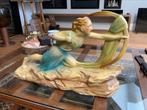 Antiek Art Nouveau Beeld Vrouw met Pijl en Boog Arnova, Antiek en Kunst, Ophalen of Verzenden