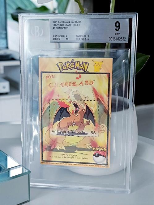 2001 Charizard Stamp Sheet Beckett 9 Mint - Low Pop 3, Hobby en Vrije tijd, Verzamelkaartspellen | Pokémon, Nieuw, Losse kaart