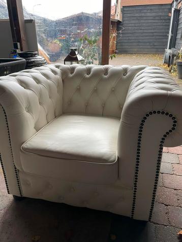 Ivoor witte Chesterfield Stoel - Echt Leer