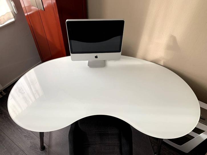 IKEA Galant bureau tafel glas wit design, Huis en Inrichting, Bureaus, Zo goed als nieuw, Bureau, In hoogte verstelbaar, Ophalen