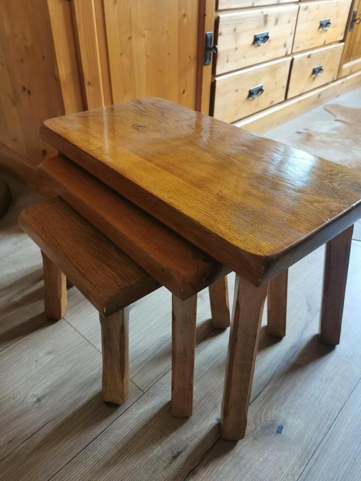 Houten bijzettafels - 3 stuks eikenhout, Huis en Inrichting, Tafels | Bijzettafels, Gebruikt, Rechthoekig, Minder dan 45 cm, Minder dan 55 cm