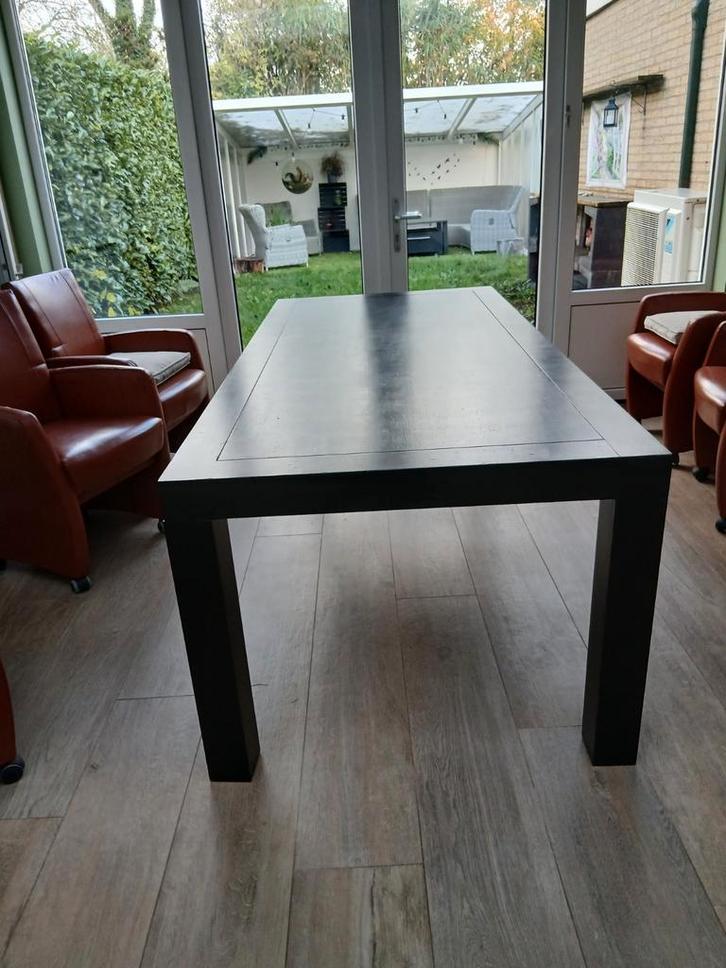 Eettafel + 6 stoelen op wielen, Huis en Inrichting, Tafels | Eettafels, Gebruikt, 50 tot 100 cm, 200 cm of meer, Rechthoekig, Ophalen