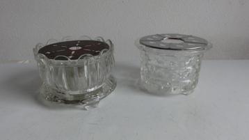 Rechaud, glas met metalen treefje, antiek, 2 stuks beschikbaar voor biedingen