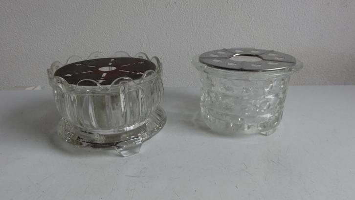 Rechaud, glas met metalen treefje, antiek, 2 stuks, Antiek en Kunst, Curiosa en Brocante, Ophalen of Verzenden