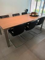 6 zwarte leren eetkamerstoelen, Huis en Inrichting, Tafels | Eettafels, Ophalen, Gebruikt, Rechthoekig, 50 tot 100 cm