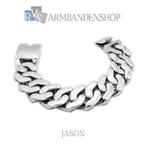 Rvs sieraden stoere heren armband Jason 22 cm RVS zilver, Verzenden, Nieuw, Zilver, Staal