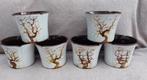 Set van 6 vintage bloempotten bruin beige aardewerk 14 cm H, Ophalen of Verzenden, Zo goed als nieuw