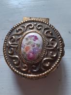 Antiek Pillendoosje Messing/Brons met Porselein, Ophalen of Verzenden