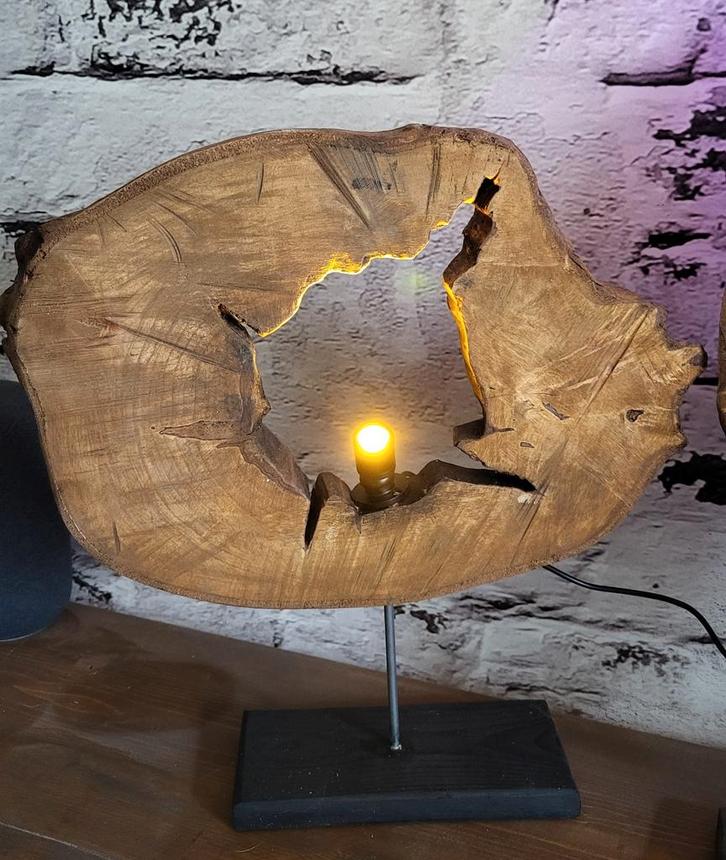 Boomstam Schijf Lamp Ornament, Huis en Inrichting, Lampen | Vloerlampen, Nieuw, Minder dan 100 cm, Hout, Metaal, Ophalen of Verzenden