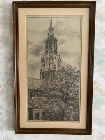 Litho  ,   Kerktoren   . Delft   .  1930 beschikbaar voor biedingen