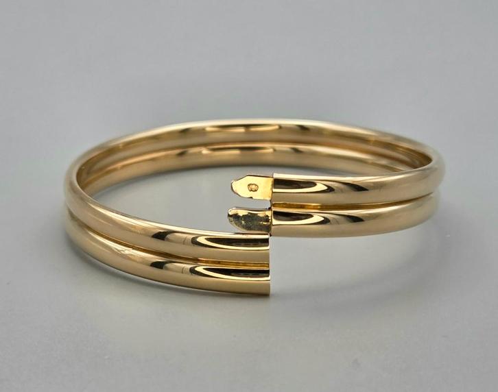 Gouden dubbelle slavenarmband. 2026/69., Sieraden, Tassen en Uiterlijk, Armbanden, Zo goed als nieuw, Goud, Goud, Ophalen of Verzenden