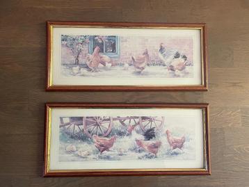 2 afbeeldingen met kippen 54 x 23,5 cm (LxH) beschikbaar voor biedingen