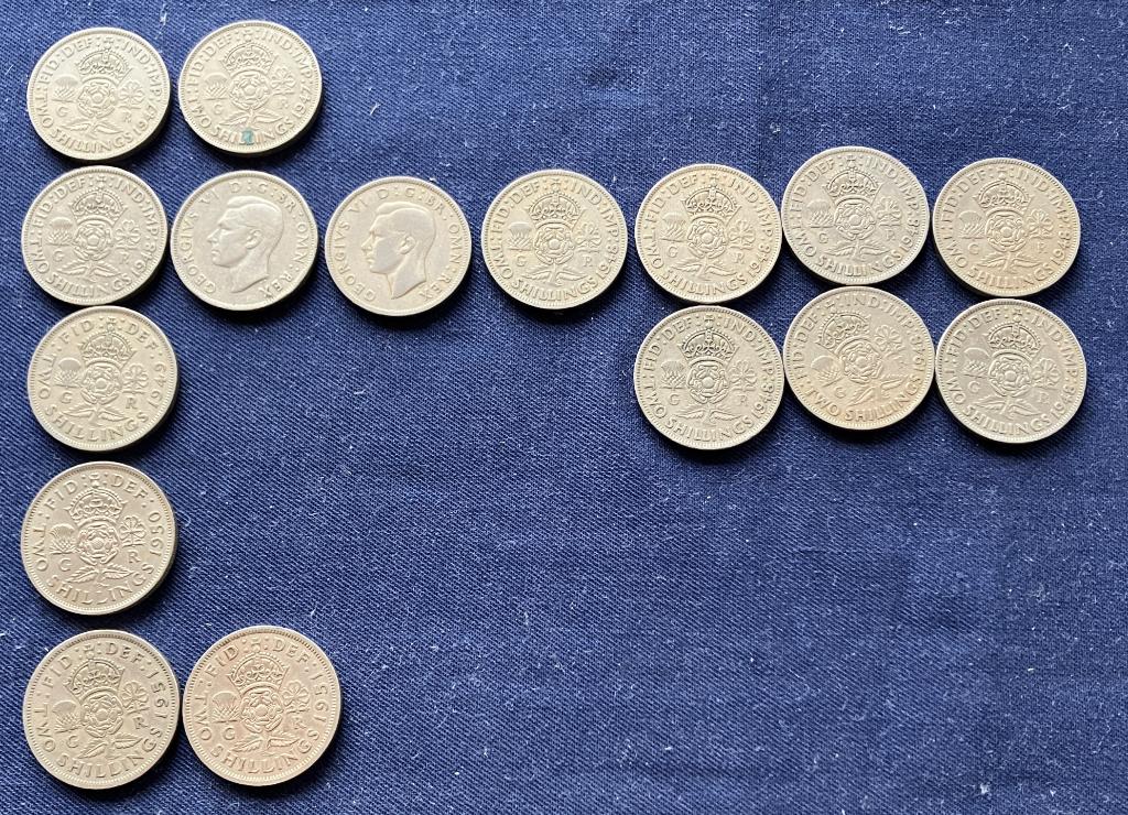 Two shillings, George VI, Verenigd Koninkrijk, Ophalen of Verzenden, Overige landen