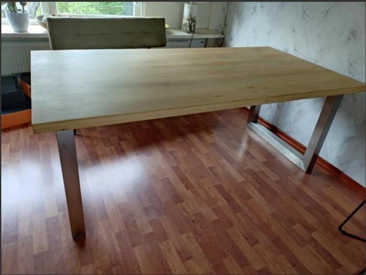 Massief Eiken Eettafel XL met RVS poten, Huis en Inrichting, Tafels | Eettafels, Zo goed als nieuw, 50 tot 100 cm, 150 tot 200 cm