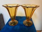 6 Art Deco kelkvazen in de kleur Amber. Puntgaaf! Samen 75€, Antiek en Kunst, Antiek | Glas en Kristal, Ophalen