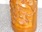 Vintage Chinese bamboe vaas/ penselen-pot snijwerk, Ophalen of Verzenden