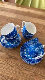 Zes thee kop en schotels blauw wit nieuw porselein, Ophalen of Verzenden