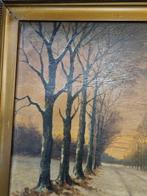 schilderij bomen laan H.de Wilde in brocante lijst, Ophalen of Verzenden