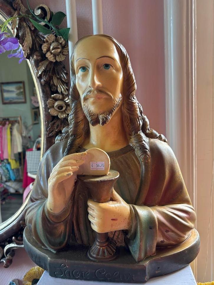 Antiek Borstbeeld Jezus met Hostie, Antiek en Kunst, Antiek | Religie, Ophalen of Verzenden